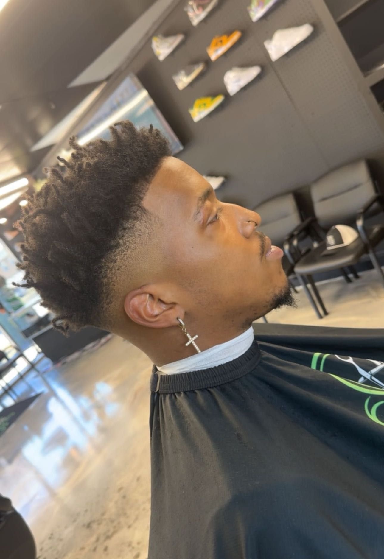 Textured fade with cross earring at Faded Laces