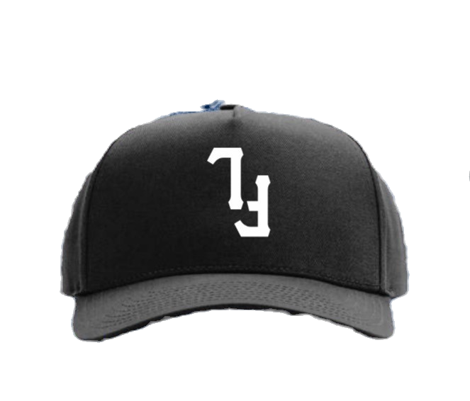 Faded Laces black snapback hat with upside-down FL logo